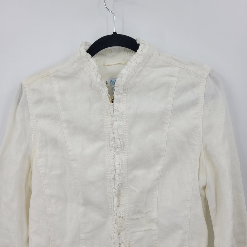 Vtg Escada Victorian Rival Old‎ Money Linen Ruffle Jacket Blazer Sz M Romantic - Picture 5 of 12
